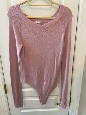 Free People Mauve Knit Scoop-Neck Bodysuit